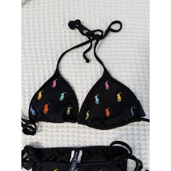 Polo Ralph Lauren Women's Black Icon Pony String Bikini Set Size 6 - Picture 2 of 7